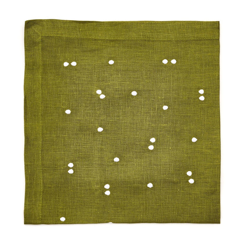100% Linen White Scattered Dots Embroidered Napkin Lime (Set of 4)