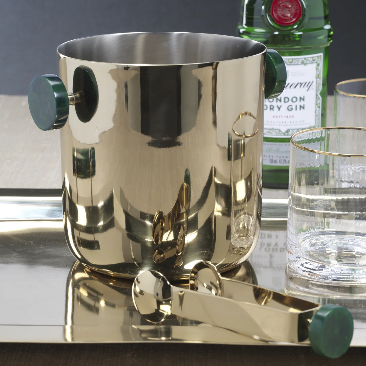 Spiga Ice Bucket - Gold with Green Accents