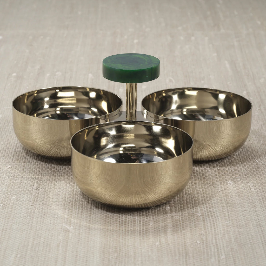 Spiga Condiment Set - Gold with Green Accent