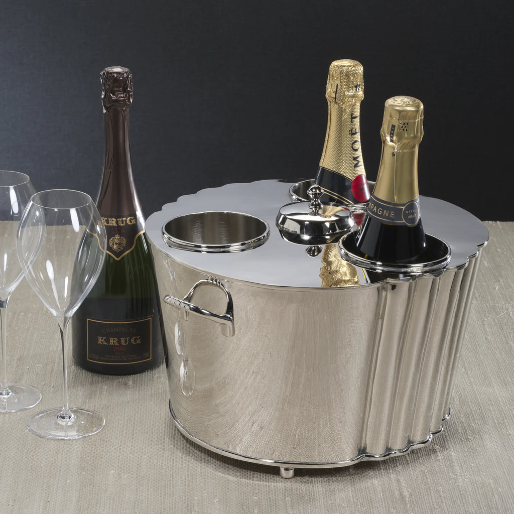 Alsace Brass Three-Bottle Wine / Champagne Cooler - Polished Nickel