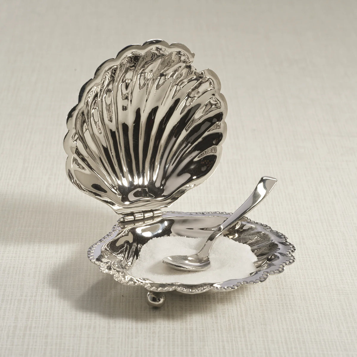 Cap Ferrat Fan Shell Lidded Bowl with Spoon - Polished Nickel