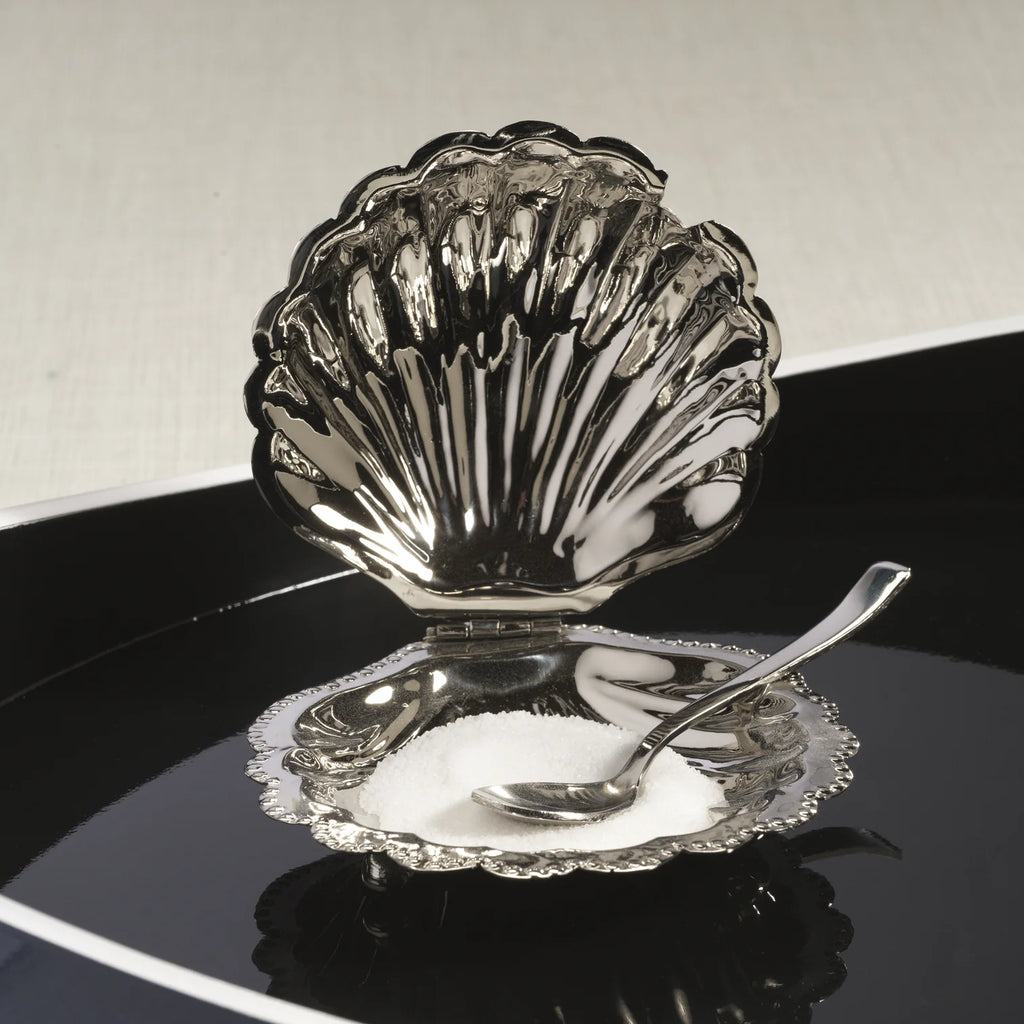 Cap Ferrat Fan Shell Lidded Bowl with Spoon - Polished Nickel