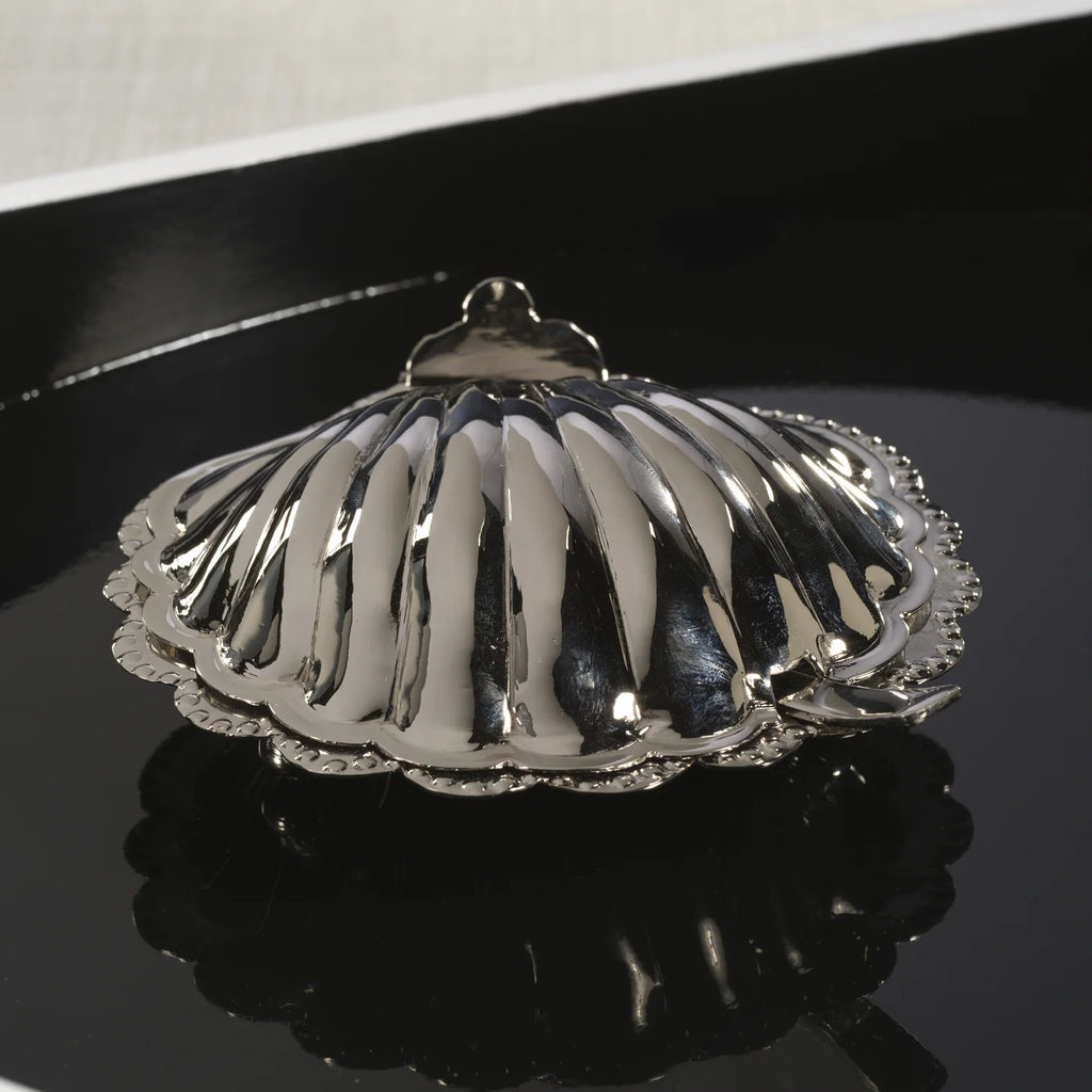 Cap Ferrat Fan Shell Lidded Bowl with Spoon - Polished Nickel