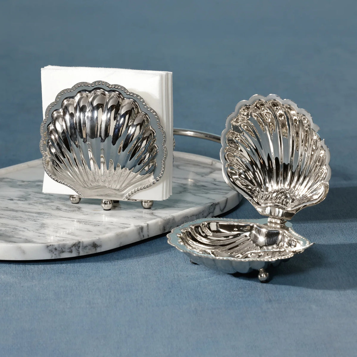 Cap Ferrat Fan Shell Lidded Bowl with Spoon - Polished Nickel