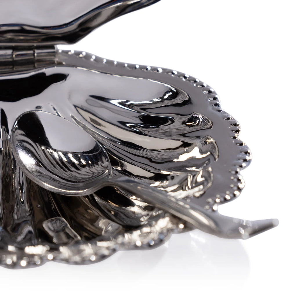 Cap Ferrat Fan Shell Lidded Bowl with Spoon - Polished Nickel