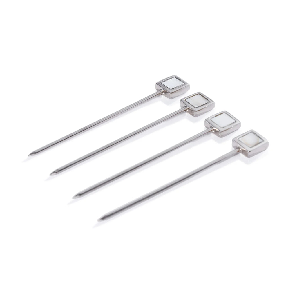 Spiga Set of 4 Cocktail Picks - Polished Nickel Alloy with Mother of Pearl Accent