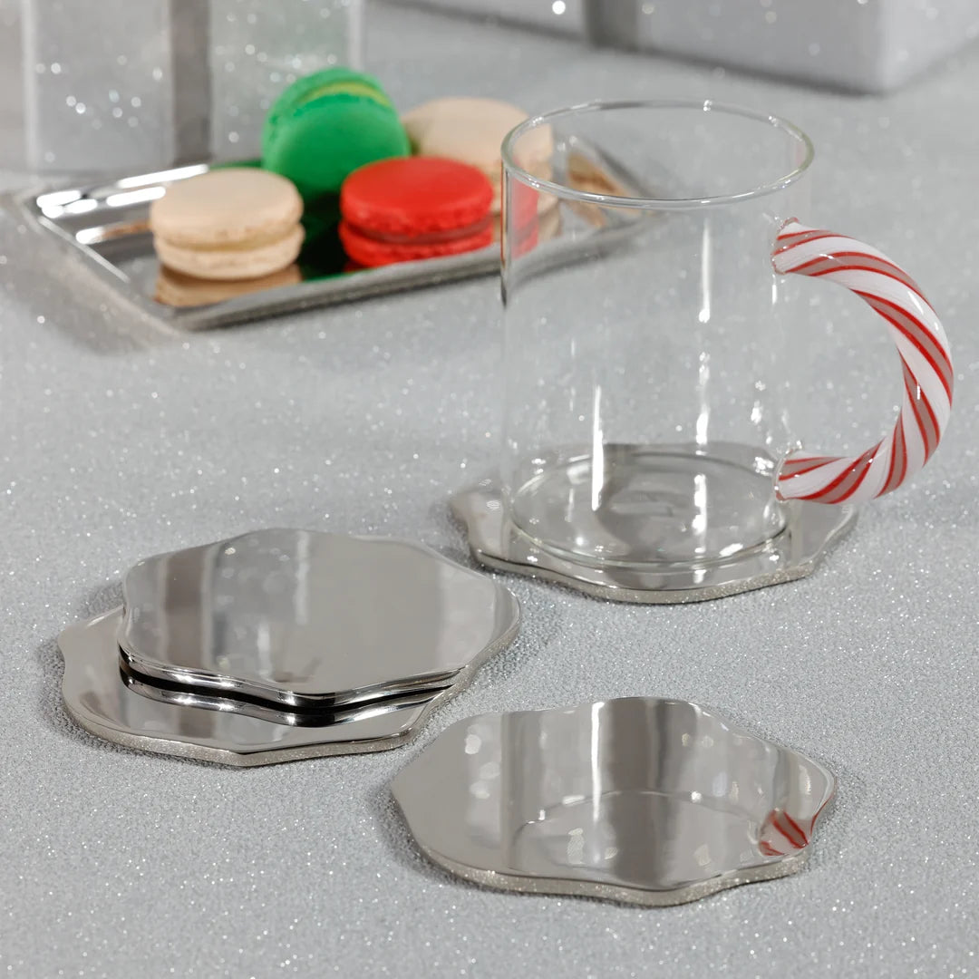 Lina Alloy Coaster - Polished Nickel - Set of 4