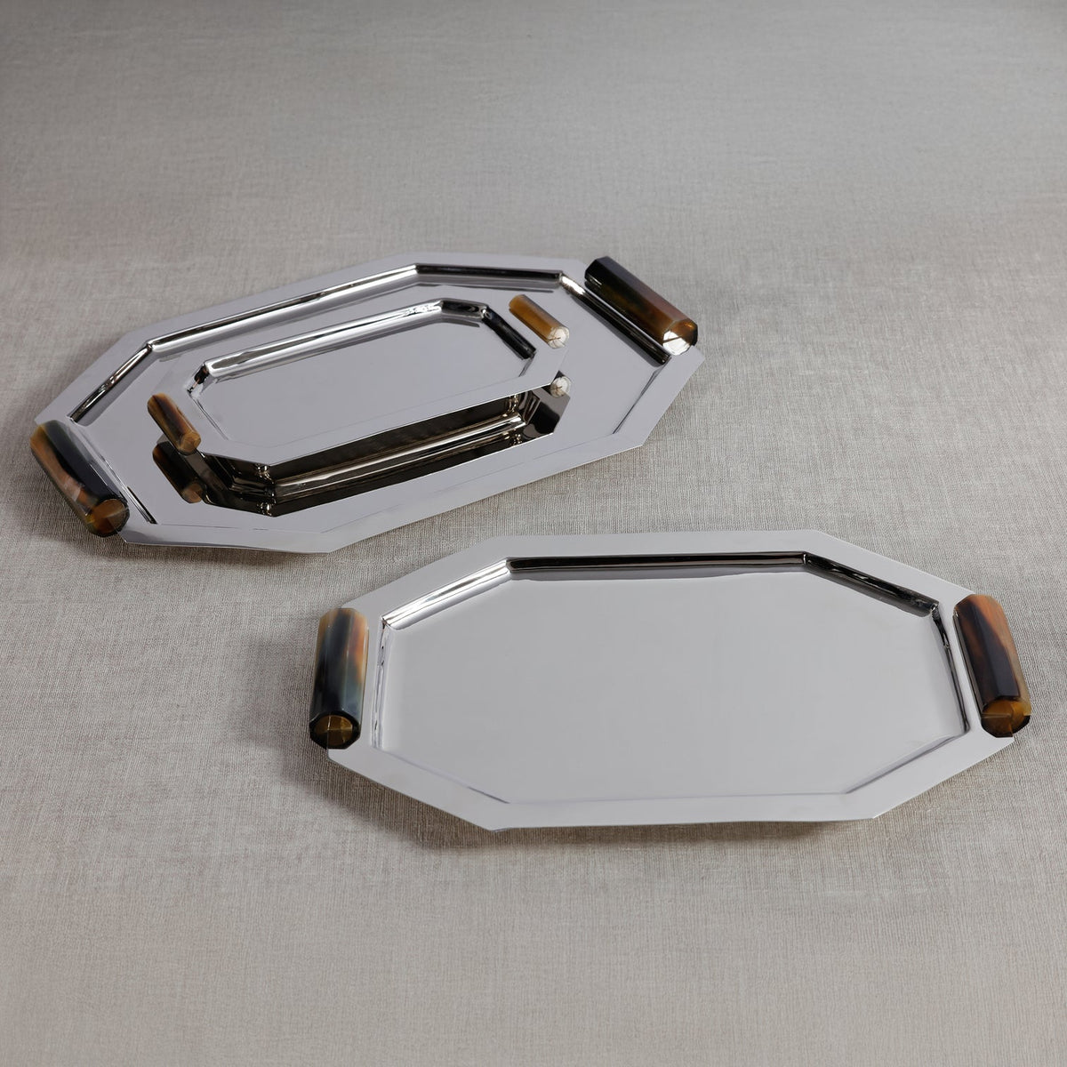 Octagon Alloy Tray with Horn Handles - Polished Nickel - 17 in