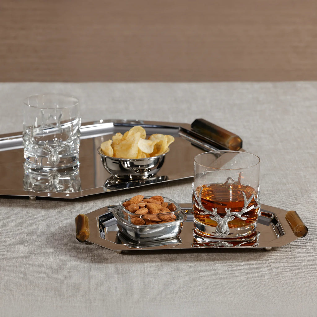Octagon Alloy Tray with Horn Handles - Polished Nickel - 17 in