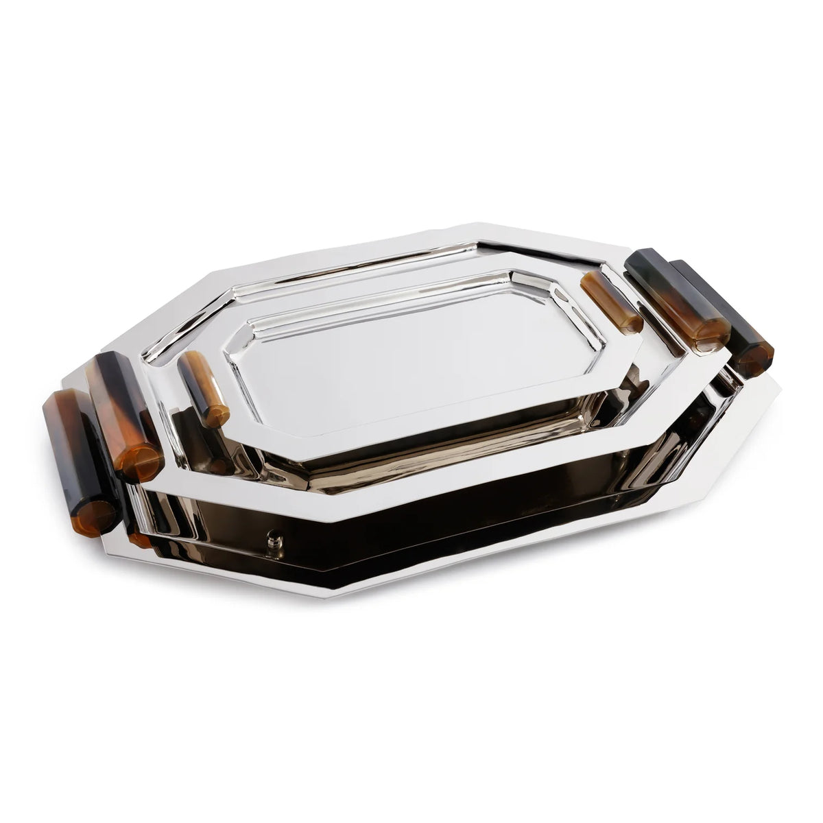 Octagon Alloy Tray with Horn Handles - Polished Nickel - 17 in