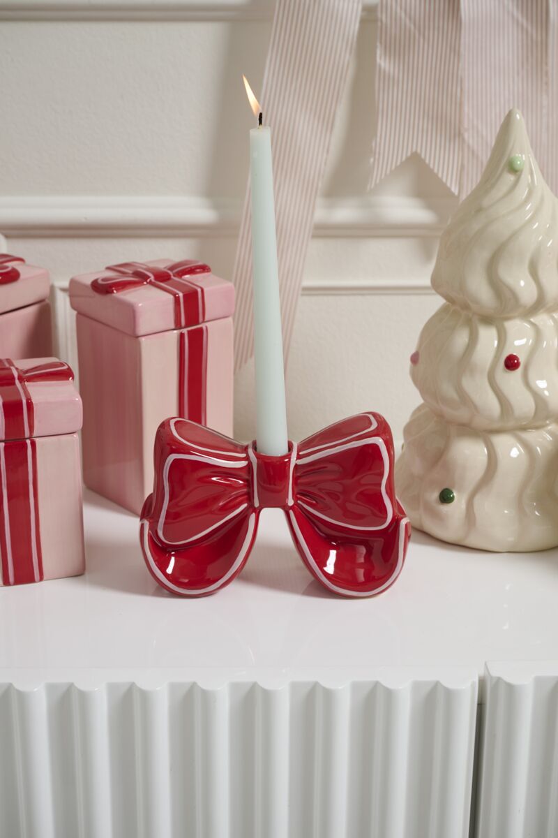 Big Red Bow Candleholder 7.25" x 2.25" x 4.5"